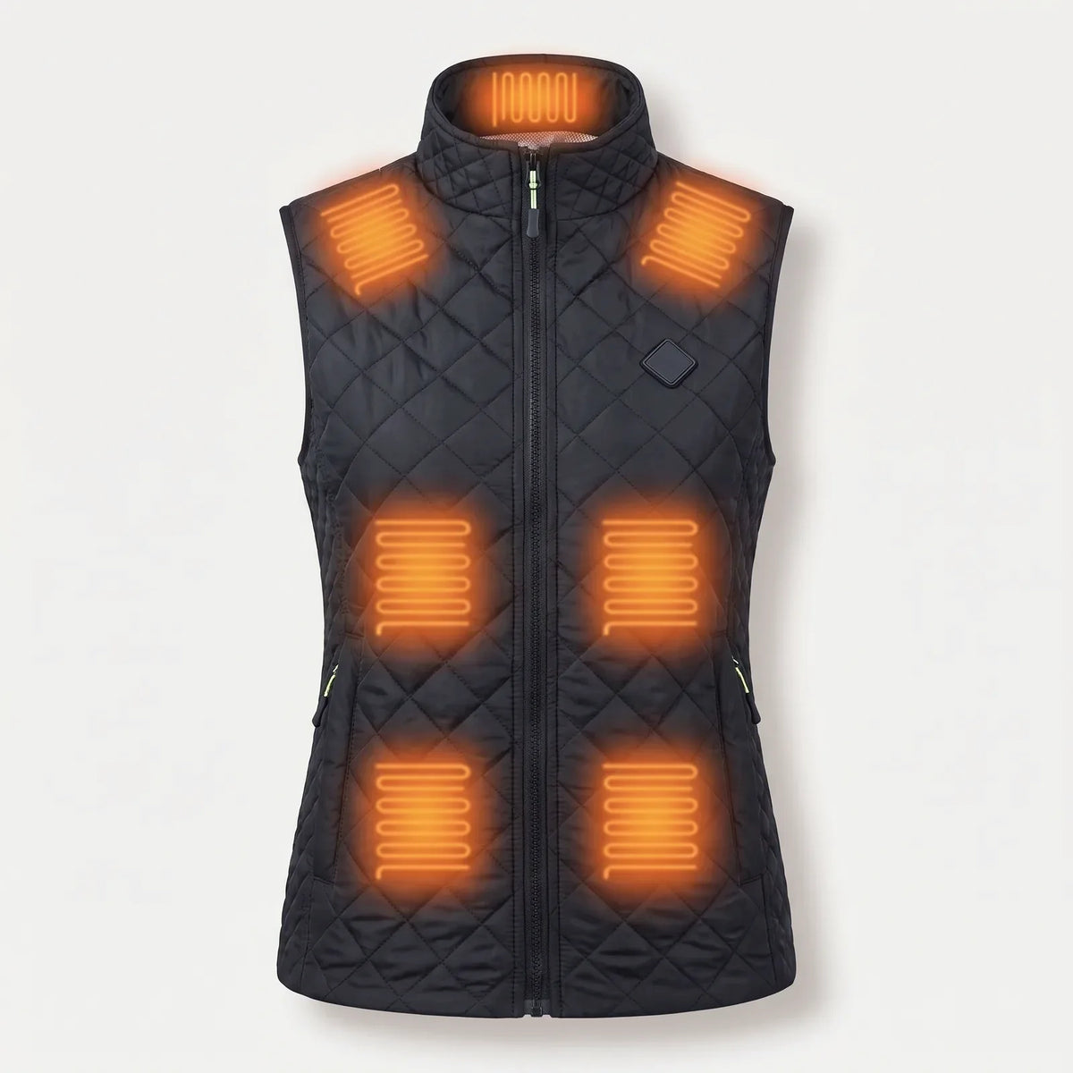 Front heating zones of the women's vest: neck, shoulders, ribcage and belly
