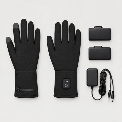 In the box: one pair of gloves, two batteries and a charger with a dual cable