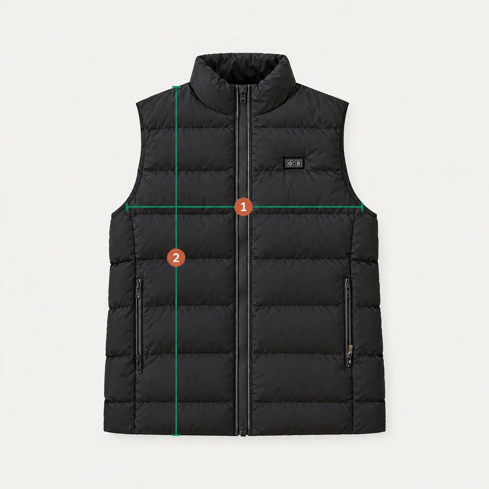 Vest with two measuring lines: 1 chest, 2 length