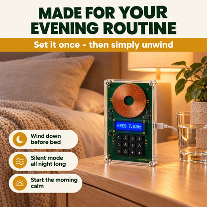 Restwaves frequency generator on a nightstand for the evening routine